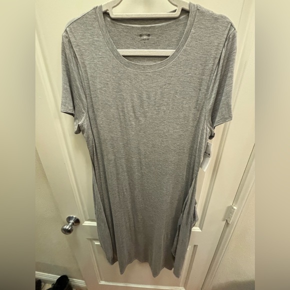 NWT Short-sleeved grey front-tie knee-length tee shirt dress Three Dots XL - Picture 2 of 5